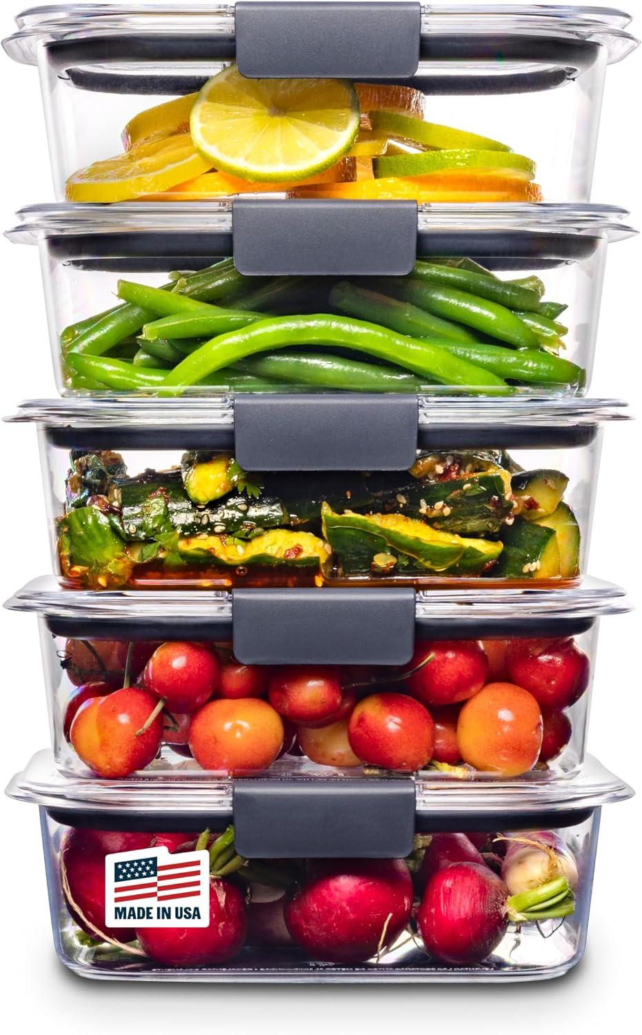 Kit de potes de armazenamento de alimentos Rubbermaid Brilliance, plástico livre de BPA, pacote com 5, transparente