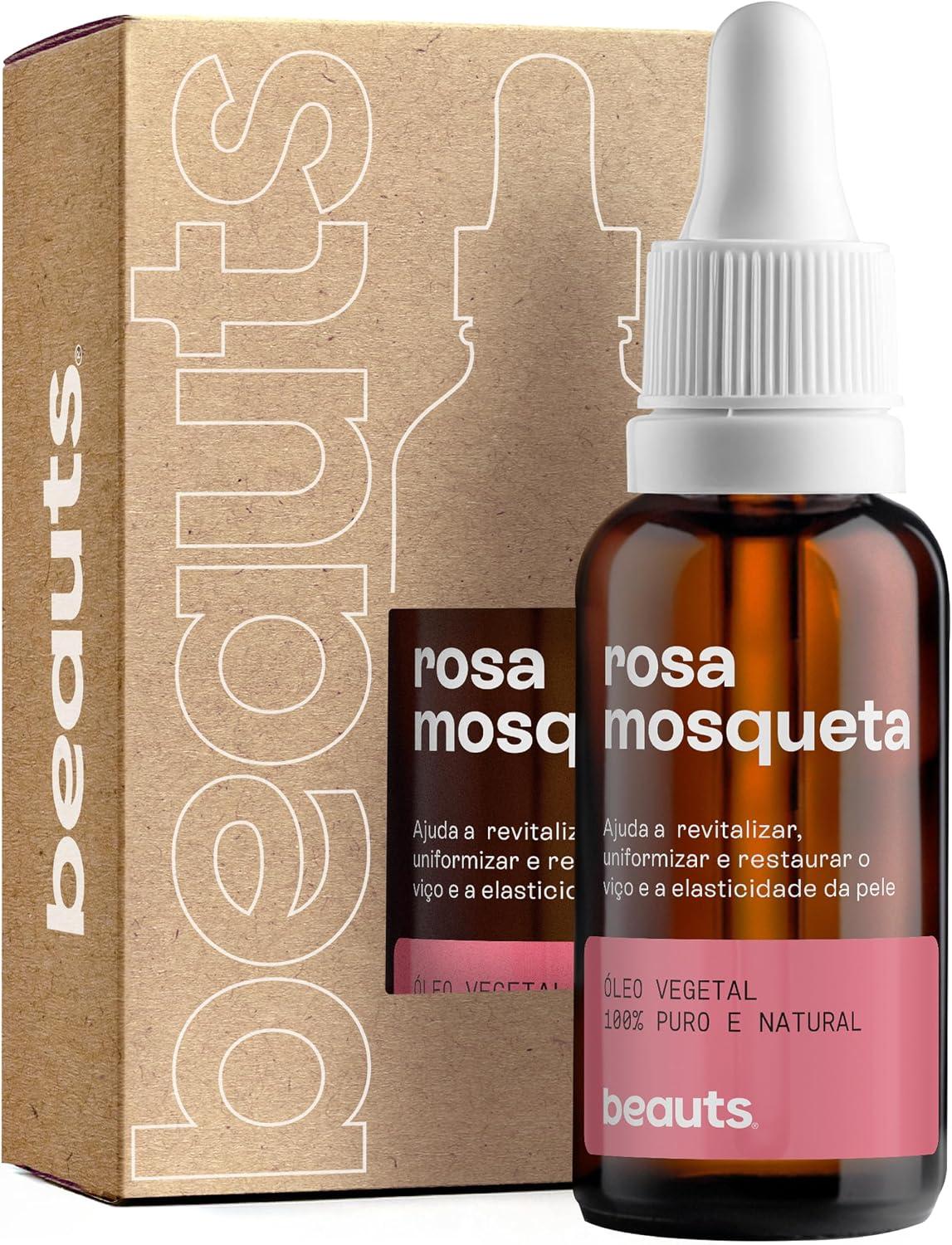 Óleo de Rosa Mosqueta - Puro, Uniformizador, Hidratante e Antioxidante - Para Manchas, Rugas, Estrias e Melhor Elasticidade - Uso Facial, Oleo Corporal e Cabelos - 100% Pura Natural Vegano - 30 mL Beauts