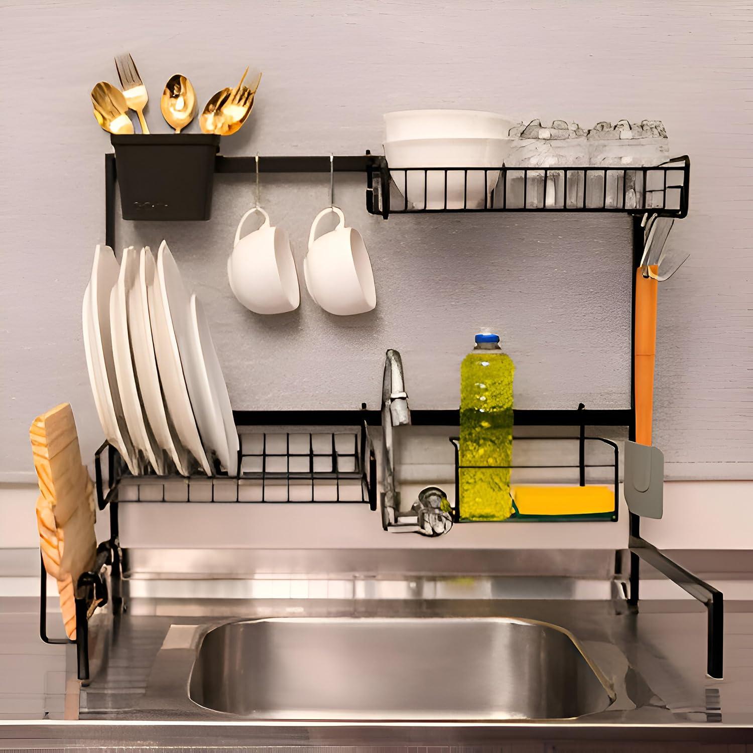 Cozinha Autosustentável Suspensa Bancada Organizador Aramado Escorredor de Pia 14 Peças DiCarlo 63cm (Preto)