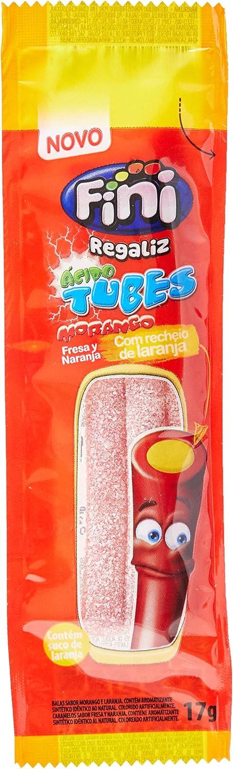 Caixa Balas de Gelatina Tubes Morango com Laranja Cítrica Fini com 12 Unidades