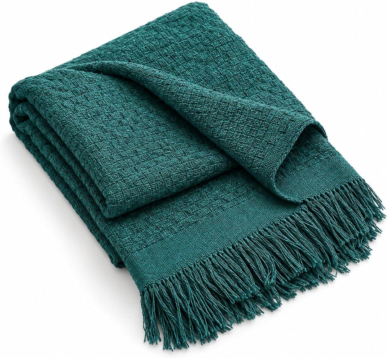 Decolab Manta para Sofá Toque Macio Boho Chic com Franjas Verde Musgo