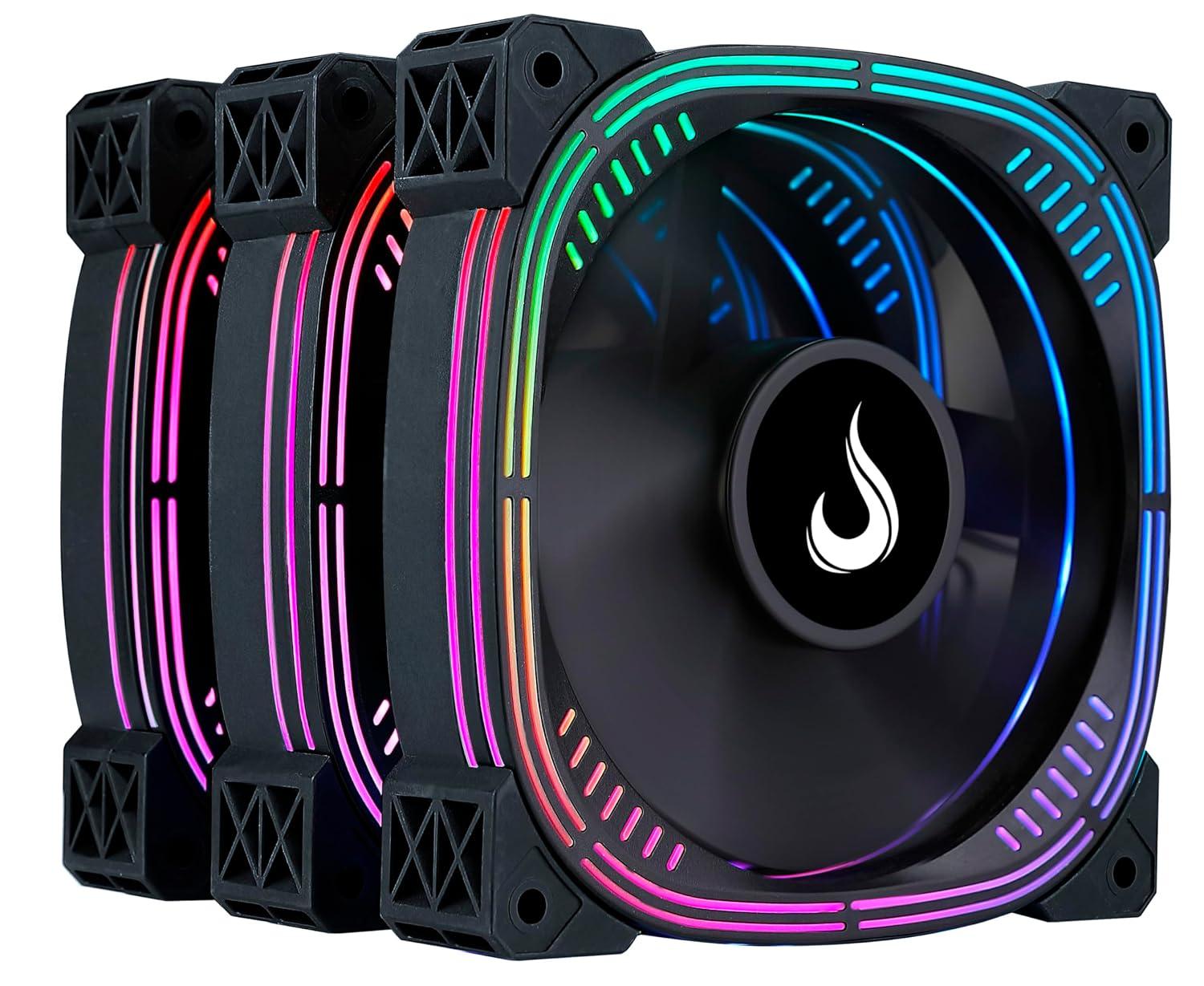 Kit com 3 Ventoinhas Gamer Rise Mode Aura Pro Black ARGB 5v 120mm - RM-AUB-02-ARGB