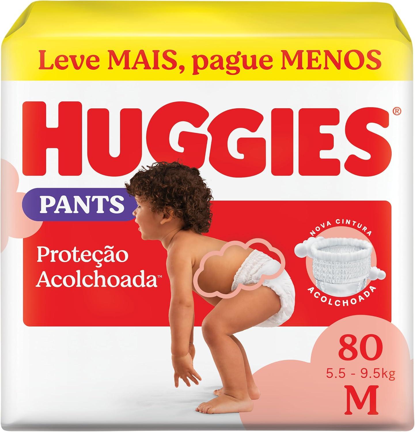Fralda Pants Huggies Proteção Acolchoada, Tamanho M, 80 unidades, Estilo Roupinha, Cintura Macia, Vermelho