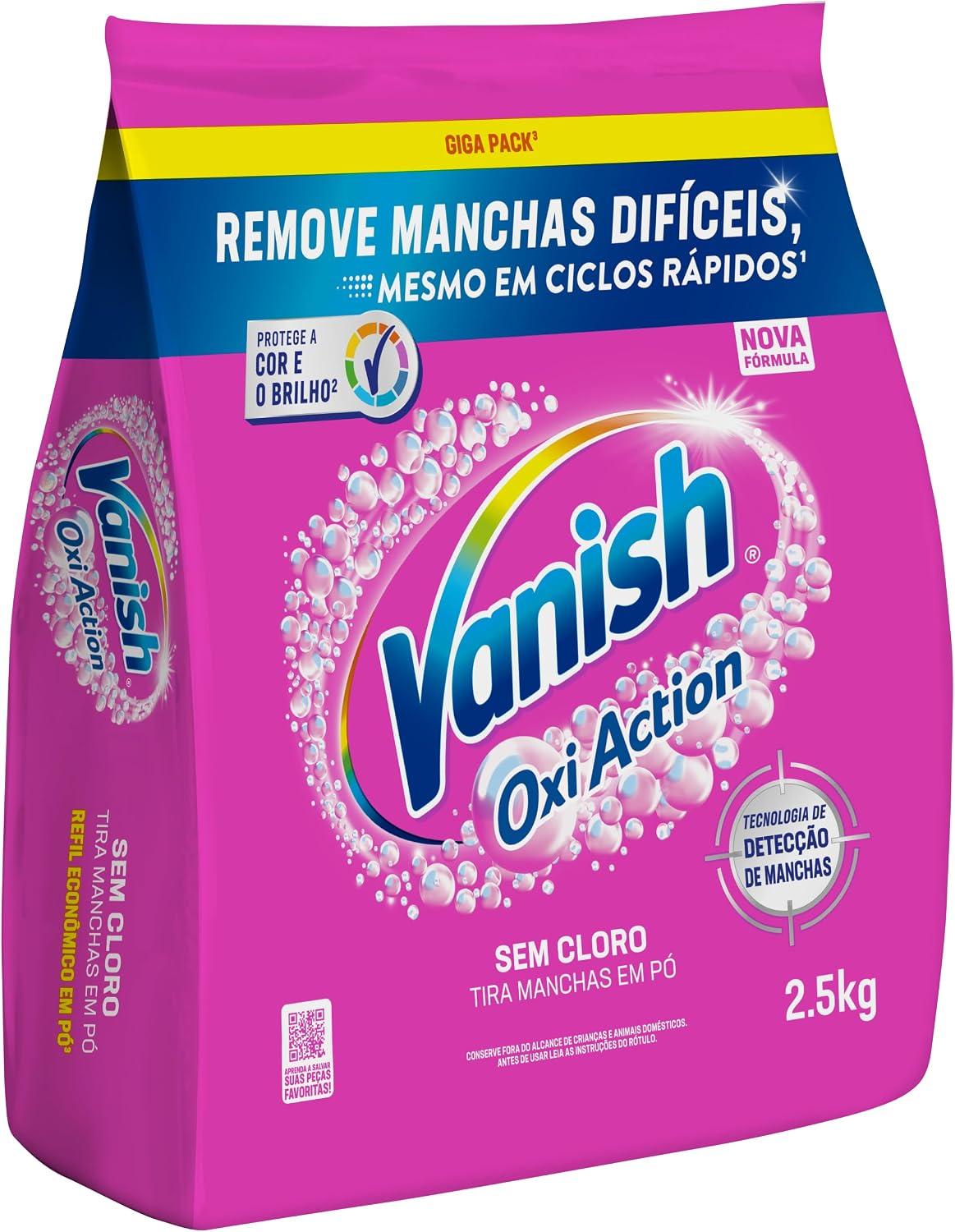Tira Manchas em Pó Vanish Oxi Action Pink Refil 2,5kg para Roupas Coloridas, Sem Cloro, com Percarbonato, Remove Manchas Difíceis, Preserva as Cores e Deixa as Roupas Como Novas