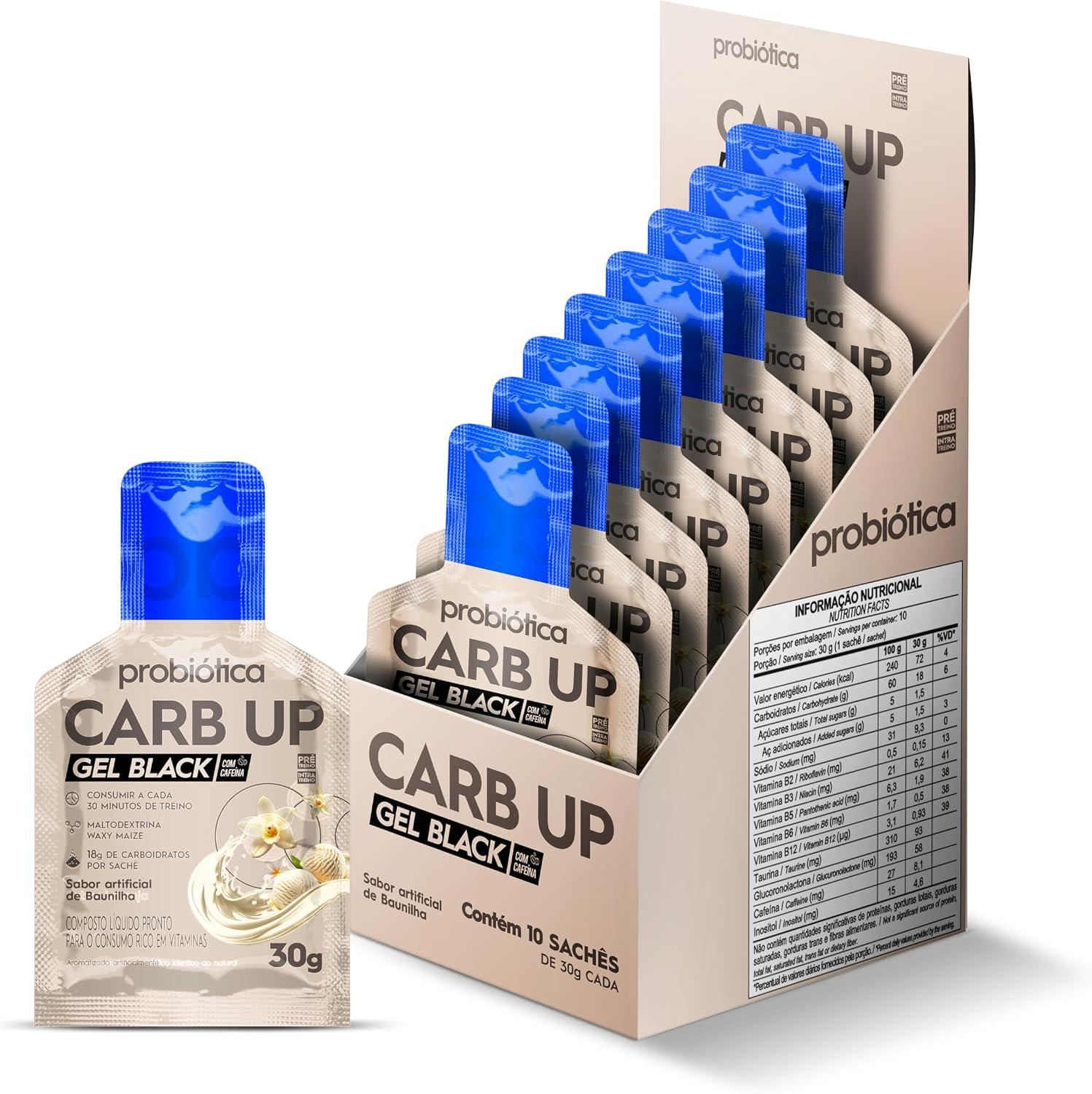 Carb Up Black Gel (300g) Caixa 10 unidades - Sabor Baunilha, Probiótica