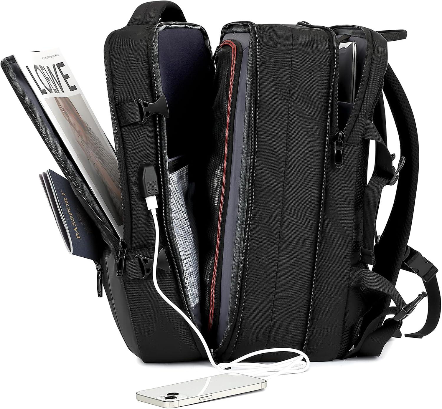 IceSelect Mochila de Viagem Expansivel Grande Masculina Feminina,Mochila Avião para Notebook 17,Executiva,Antifurto,Reforçada,USB,Impermeável,Escolar,Faculdade,Trabalho,Presente