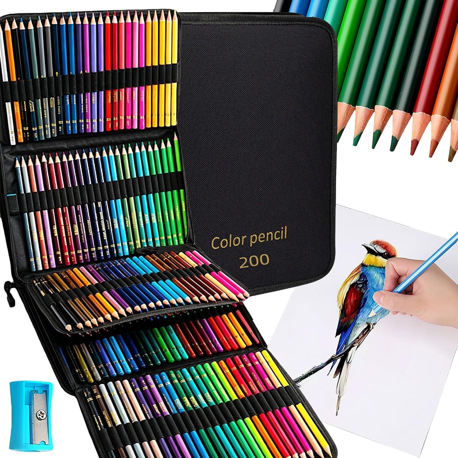 Lapis de Cor Profissional, 200 Cores Mais Vivas, com Estojo Portátil, Lapis de Colorir Macio e Aveludado para Desenho, Pintura, Esboço e Escrita, Presente Criativo para Adultos e Iniciantes