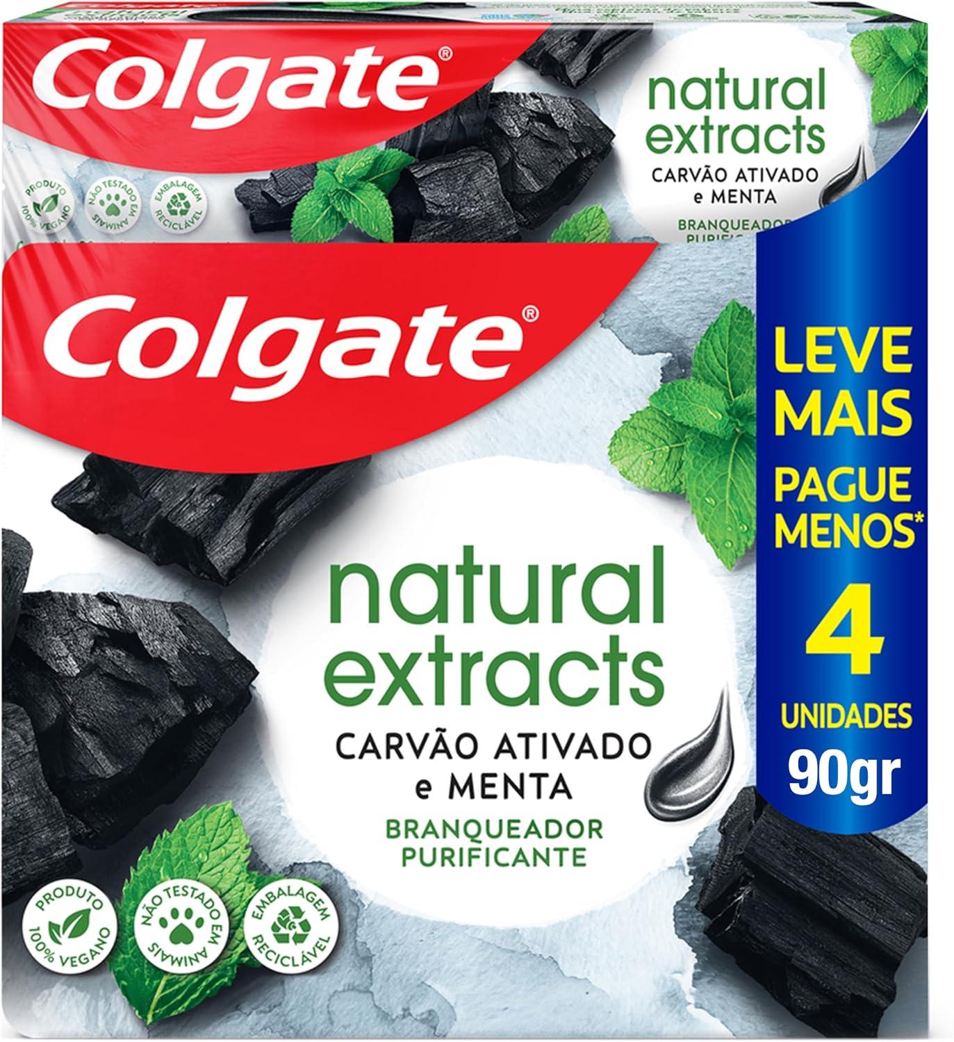 Colgate Natural Extracts Carvão Ativado Creme Dental, 90g, 4 Unid