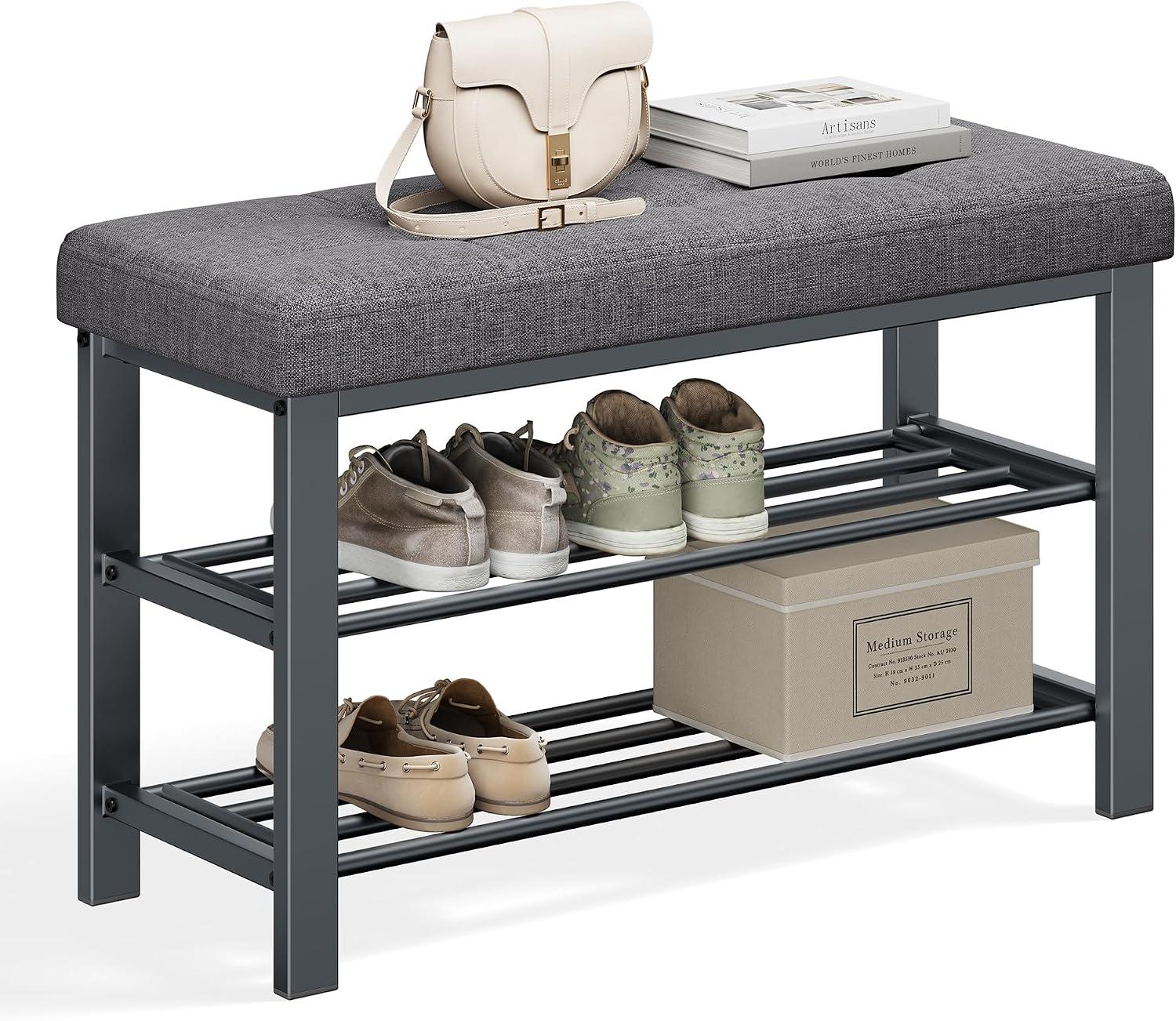 SONGMICS Banco para Armazenamento de Sapatos, com Almofada, 81.7x32.2x50.3 cm