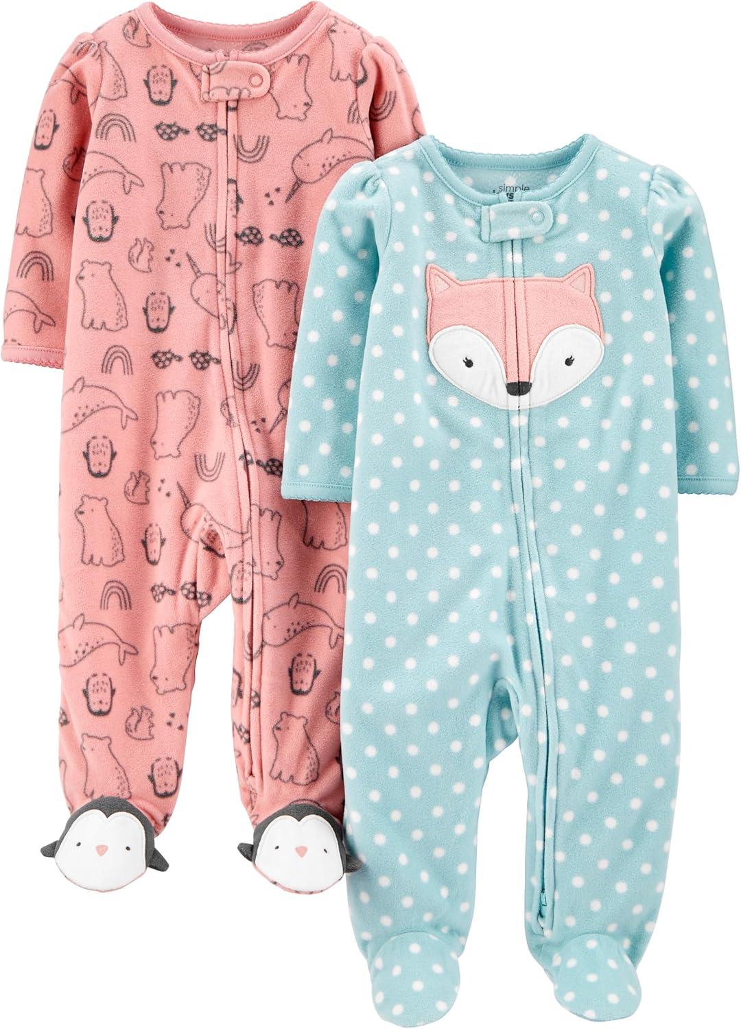 Macacão de dormir para bebês Fleece Footed Sleep and Play, Pack of 2 Simple Joys by Carter'sMeninas