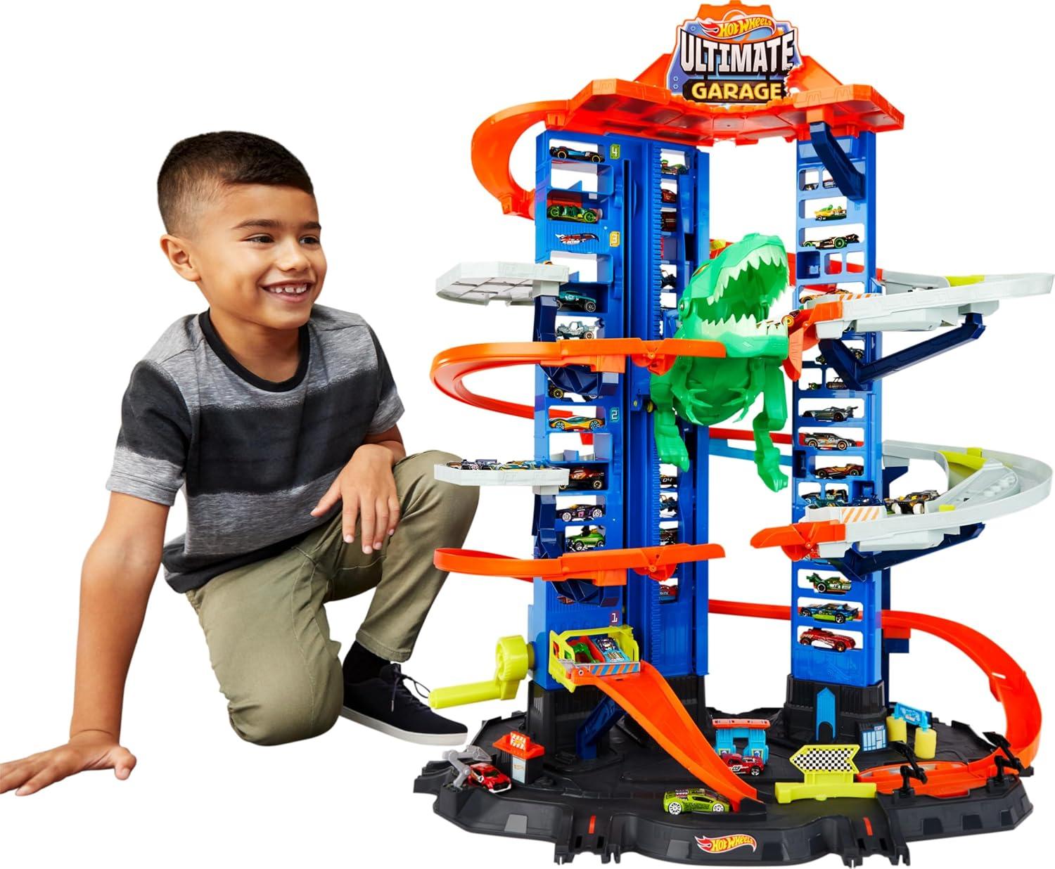 Kit Caminhão Hot Wheels Ultimate Garagem Roubo T-Rex Mattel. Pista gigante com lançador, rampas e ataque do T-Rex motorizado. Para crianças a partir de 4 anos.