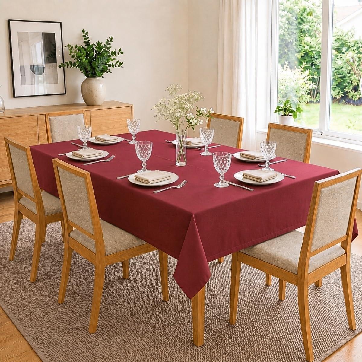 Toalha De Mesa 6 Lugares Retangular 2,10 x 1,50m Tecido Oxford 100% Poliéster Fácil de Lavar Praticidade e Durabilidade para Uso Diário (Vinho)