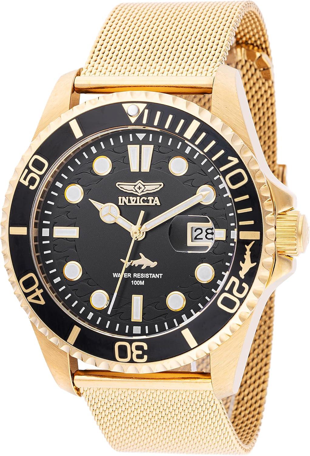INVICTA Mostrador masculino Pro Diver 43 mm de aço inoxidável dourado e quartzo PC32
