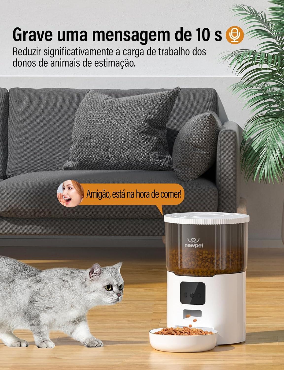 Alimentador Automático Pet, 4L Comedouro para Caes Fácil Comedouro Elevado para Caes, Controle de Aplicativo WiFi - Gravador de Voz