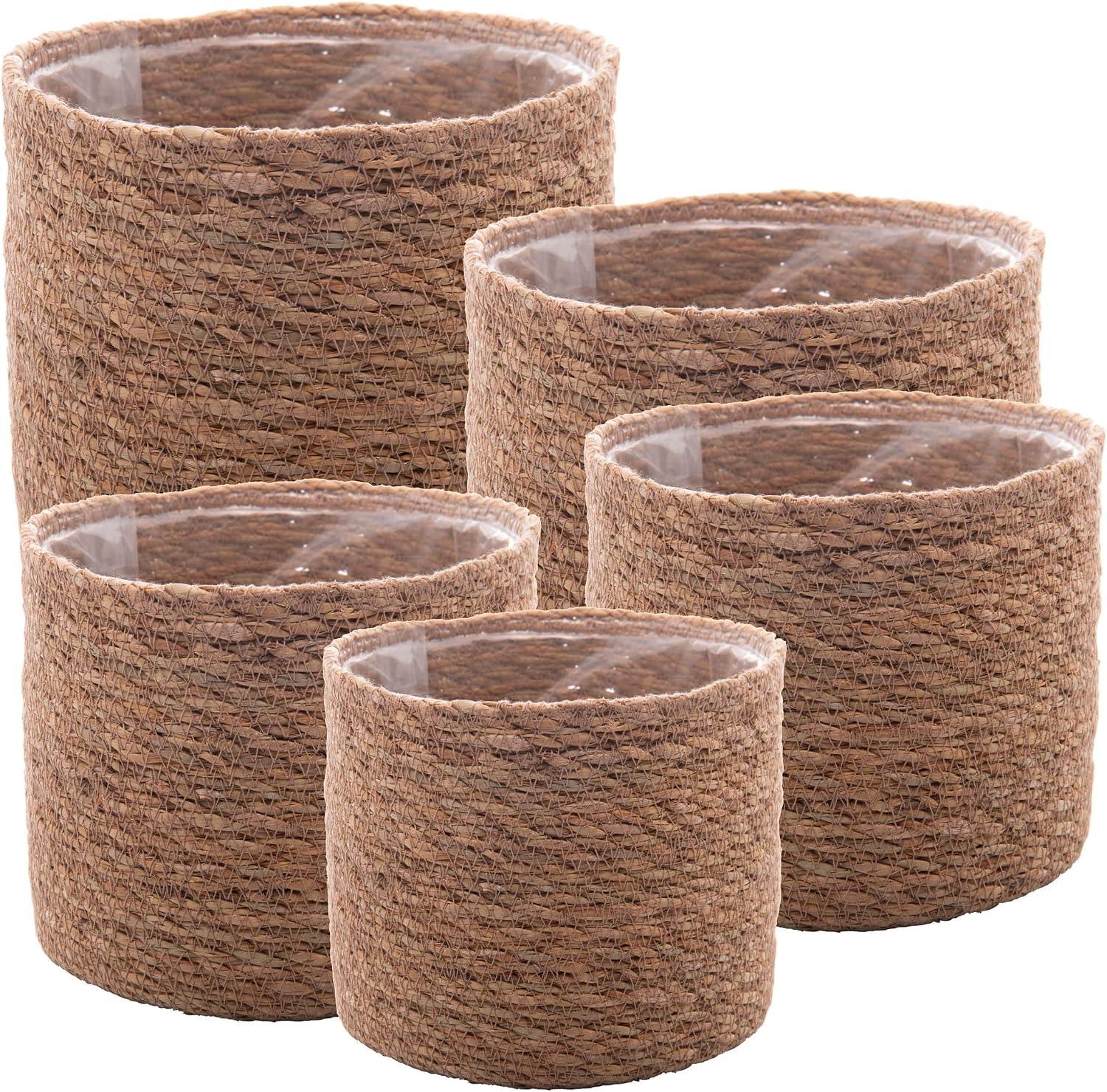 WOLFF - Conjunto 5 Cachepots de Fibra Natural com Forro de Plástico