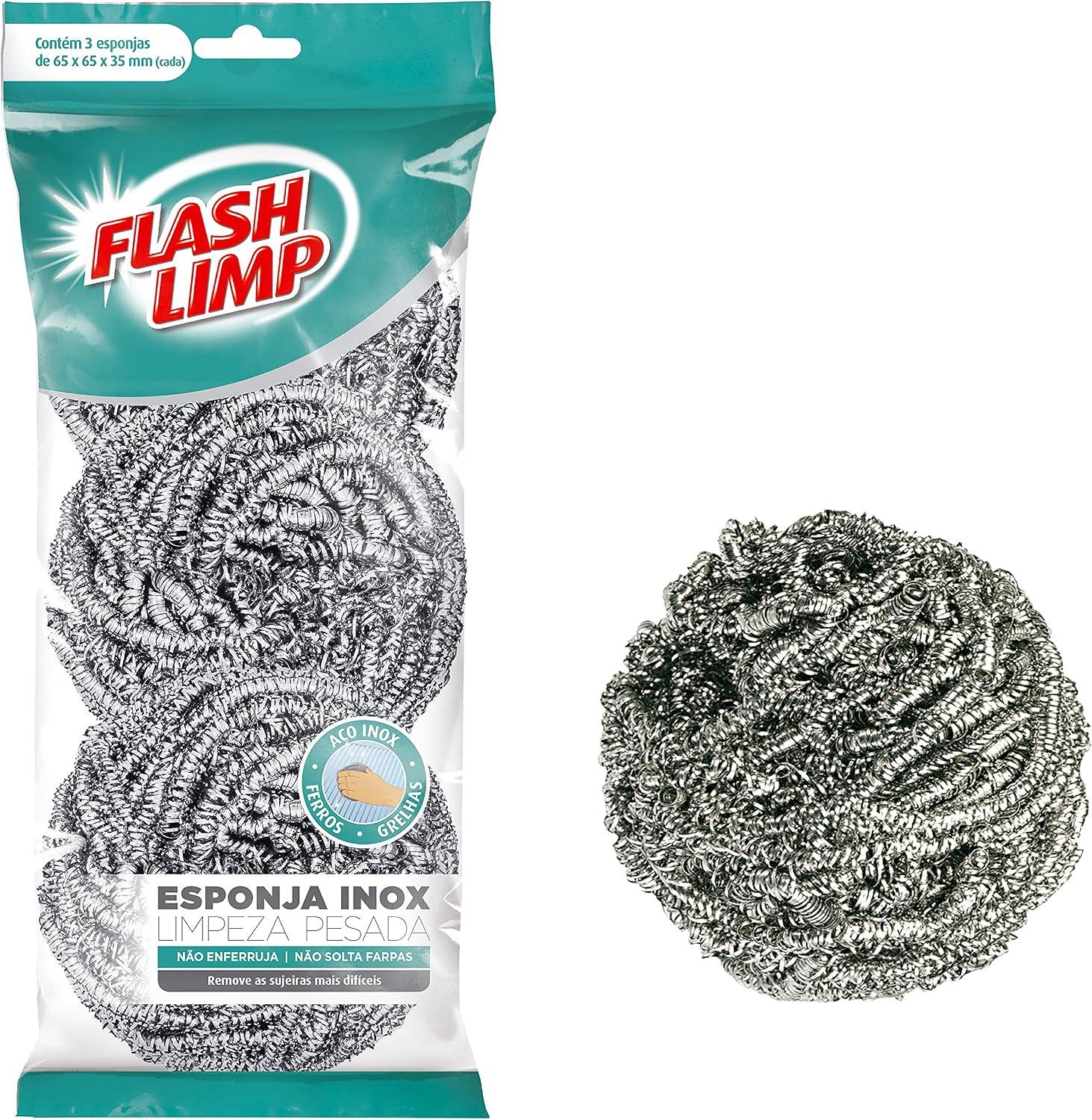 Esponja de Aço Inox Flash Limp, Pack com 3 Unidades